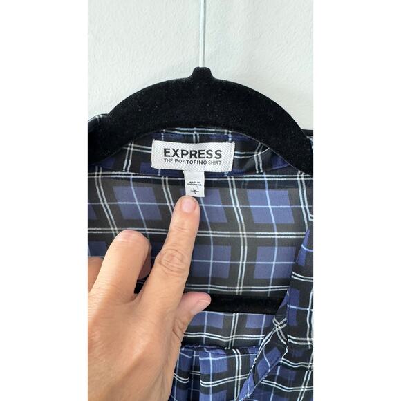 Express Portofino Shirt – Blue & Black Plaid – Women’s Size Large (L) - Picture 3 of 3
